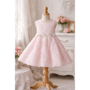 Vintage Sugar Plum Girls Pink Lace Flower Girl Dress Sleeveless Easter Party 2T